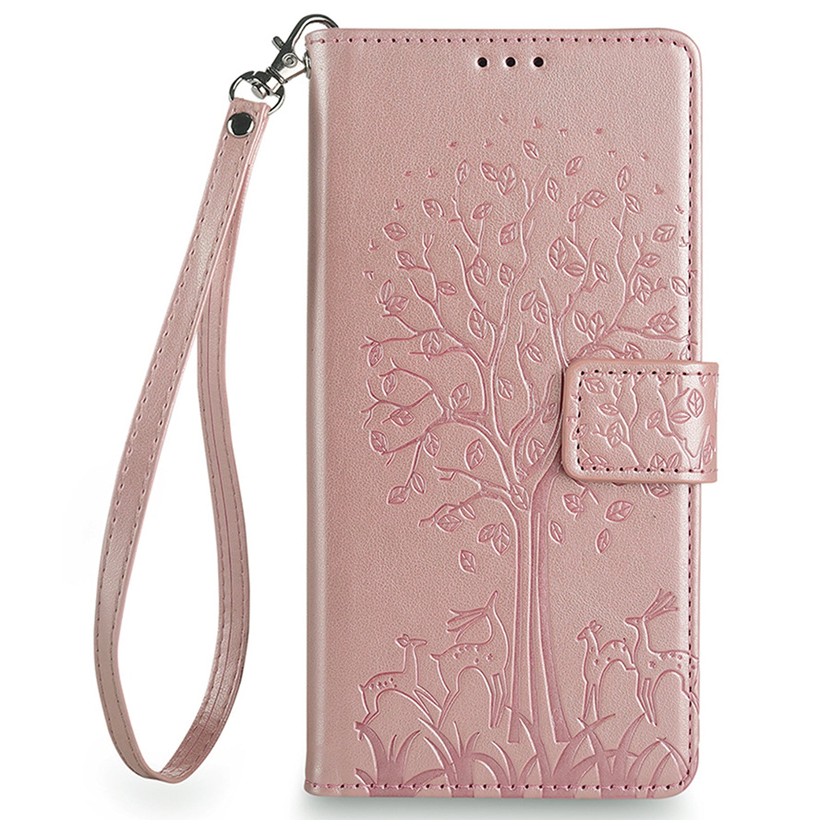 For OnePlus Ace 3V 5G Leather Case Tree Imprinted Wallet Stand Cell Phone Cover - Rose Gold