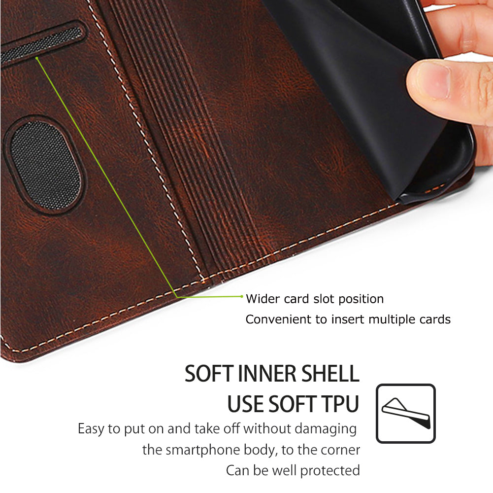 Wallet Phone Case for Huawei nova 12i 4G Anti-Scratch PU Leather Phone Cover with Straw Hat Pattern - Brown