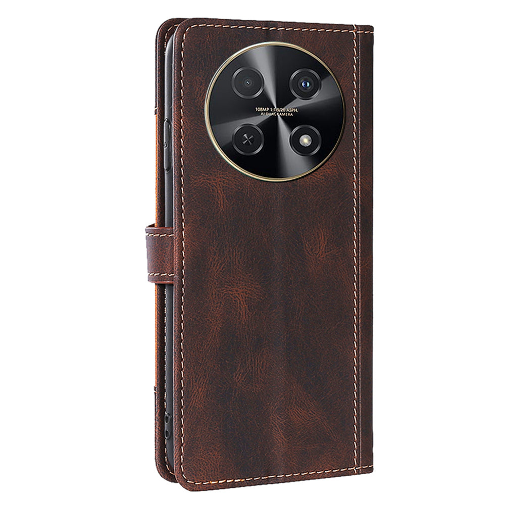 Wallet Phone Case for Huawei nova 12i 4G Anti-Scratch PU Leather Phone Cover with Straw Hat Pattern - Brown