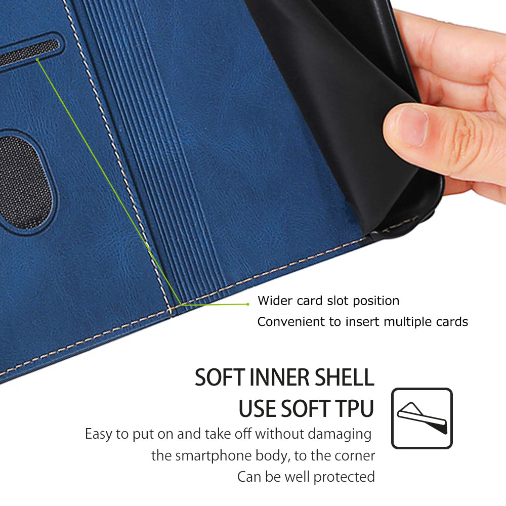 Wallet Phone Case for Huawei nova 12i 4G Anti-Scratch PU Leather Phone Cover with Straw Hat Pattern - Blue