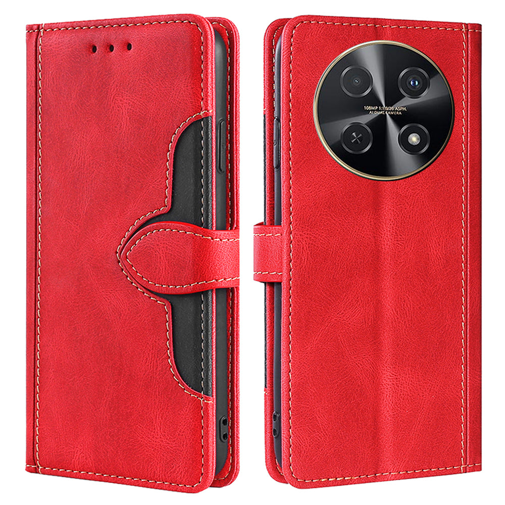 Wallet Phone Case for Huawei nova 12i 4G Anti-Scratch PU Leather Phone Cover with Straw Hat Pattern - Red