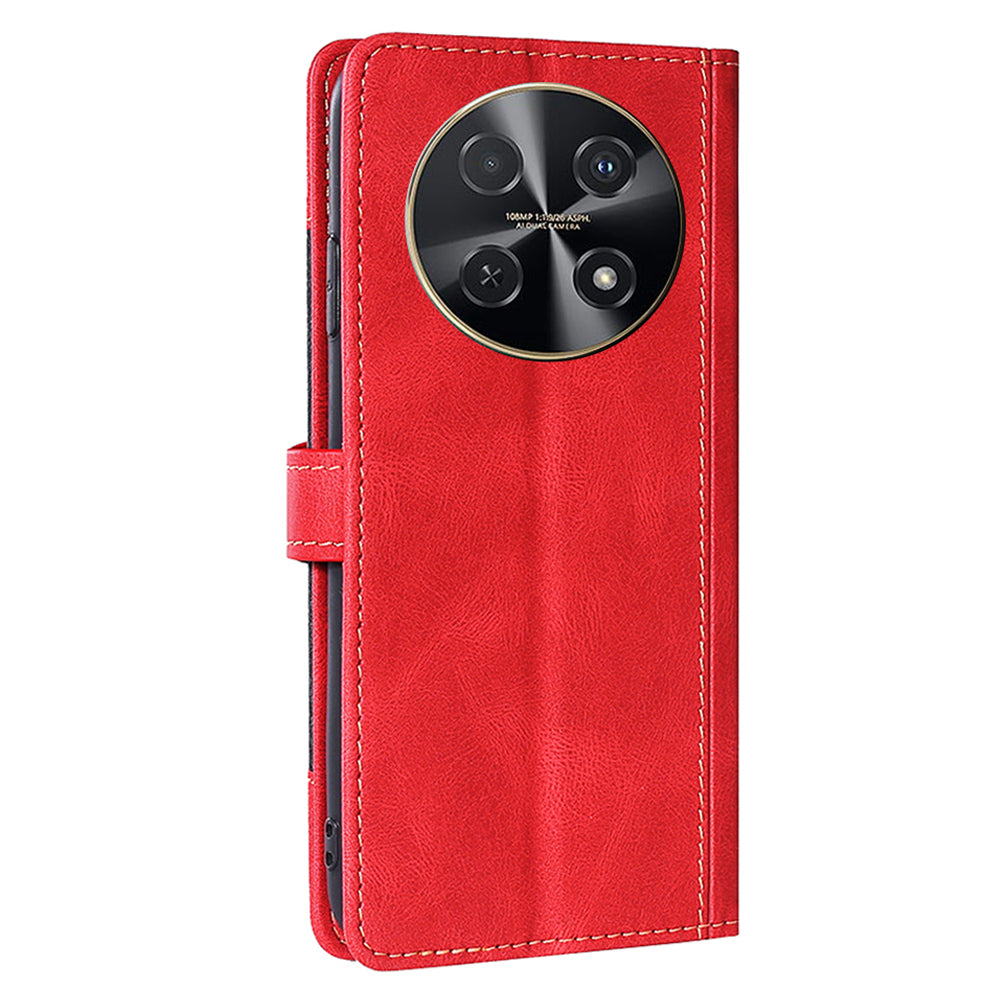 Wallet Phone Case for Huawei nova 12i 4G Anti-Scratch PU Leather Phone Cover with Straw Hat Pattern - Red