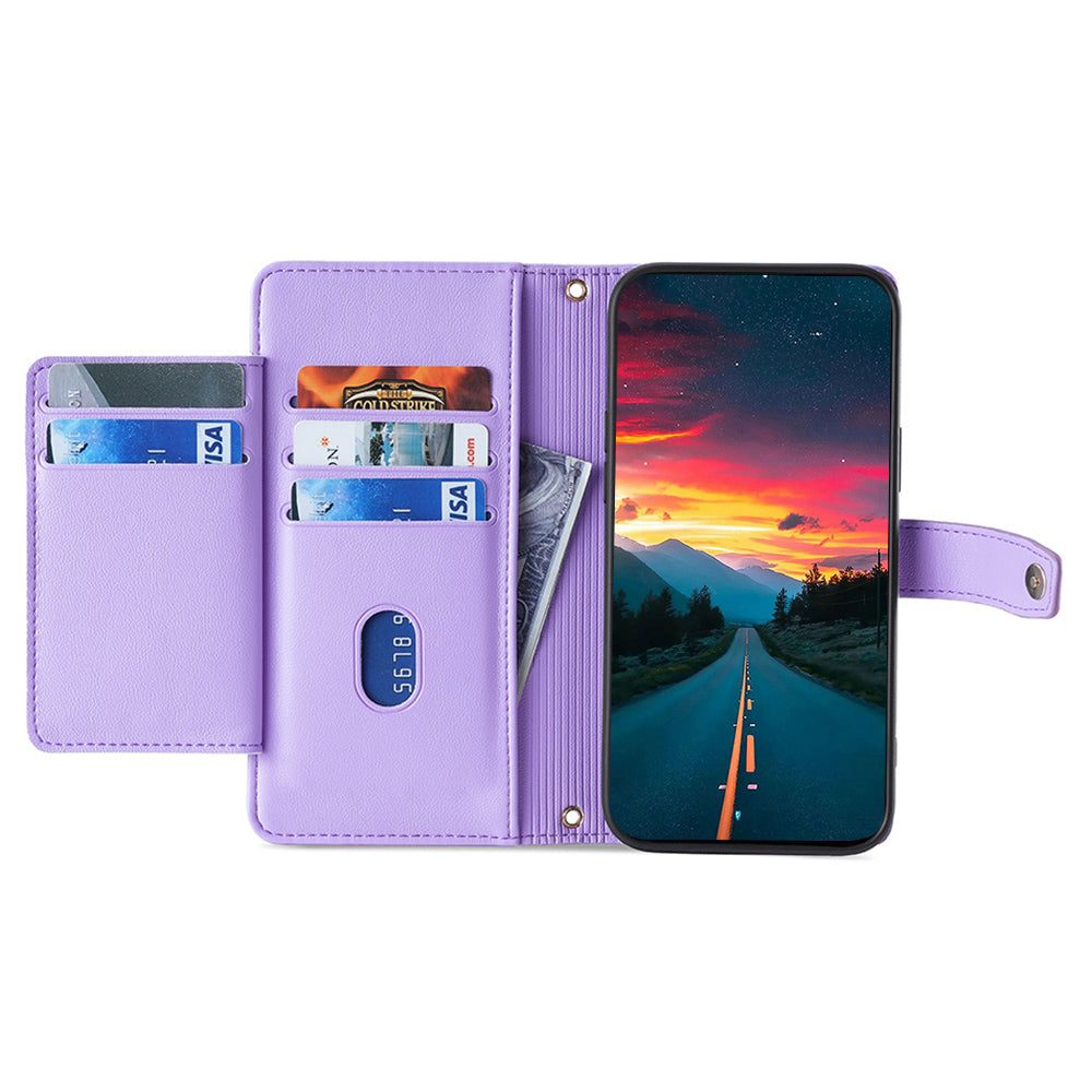 For Huawei nova 12i 4G Shockproof Phone Cover Zipper Pocket Leather Cell Phone Case Wallet with 2 Straps - Purple