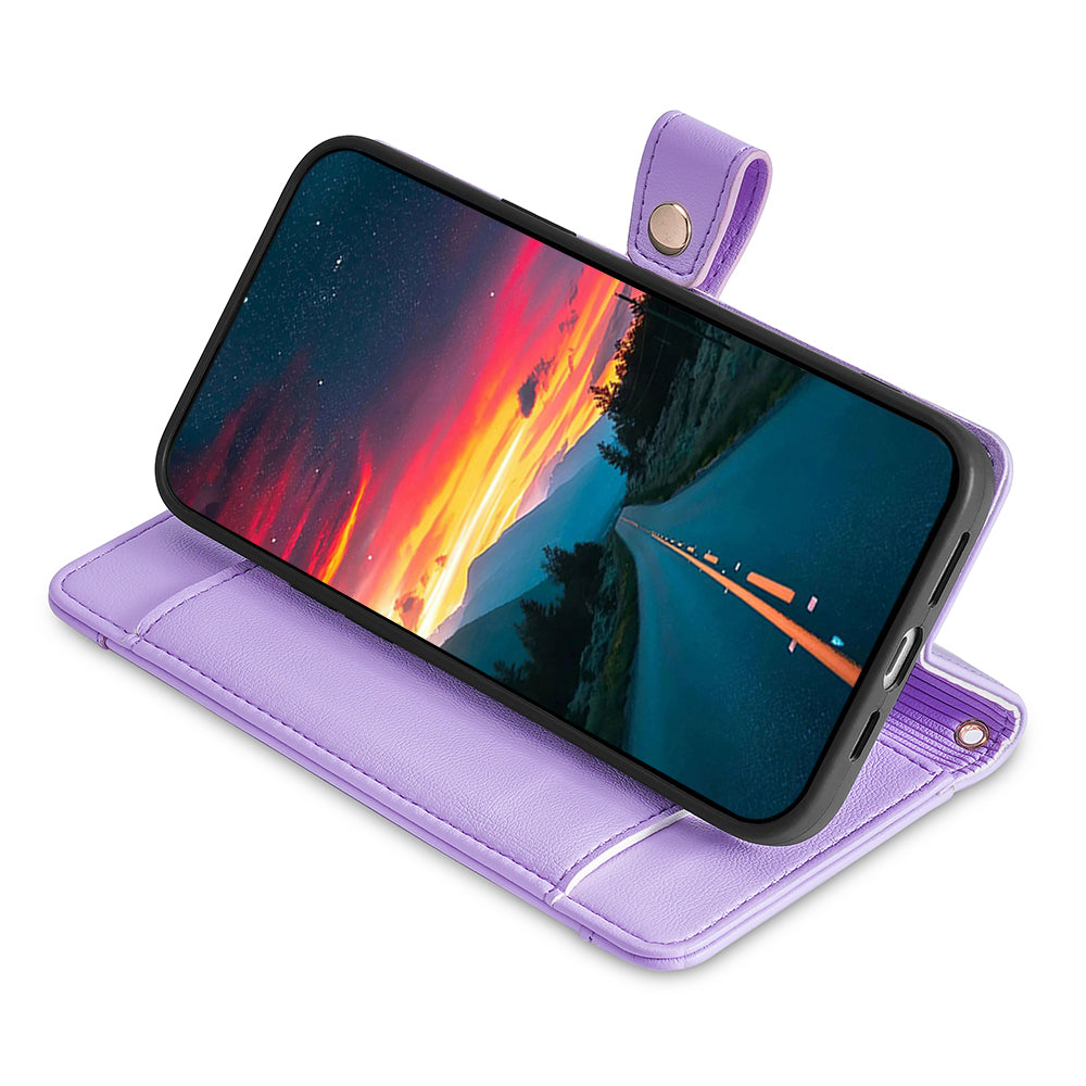 For Huawei nova 12i 4G Shockproof Phone Cover Zipper Pocket Leather Cell Phone Case Wallet with 2 Straps - Purple