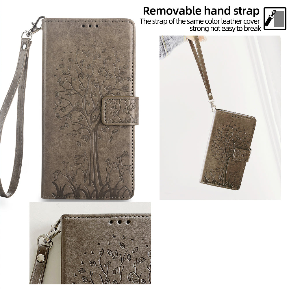 For Huawei nova 12i 4G Leather Wallet Stand Case Tree Imprinted Cell Phone Cover - Grey