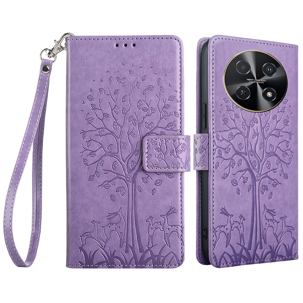 For Huawei nova 12i 4G Leather Wallet Stand Case Tree Imprinted Cell Phone Cover - Purple