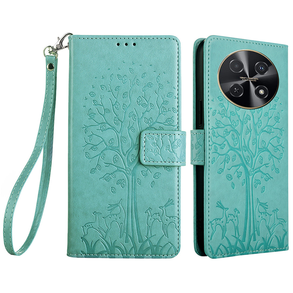 For Huawei nova 12i 4G Leather Wallet Stand Case Tree Imprinted Cell Phone Cover - Green