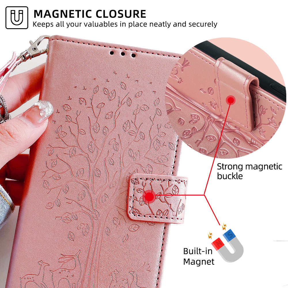 For Huawei nova 12i 4G Leather Wallet Stand Case Tree Imprinted Cell Phone Cover - Rose Gold