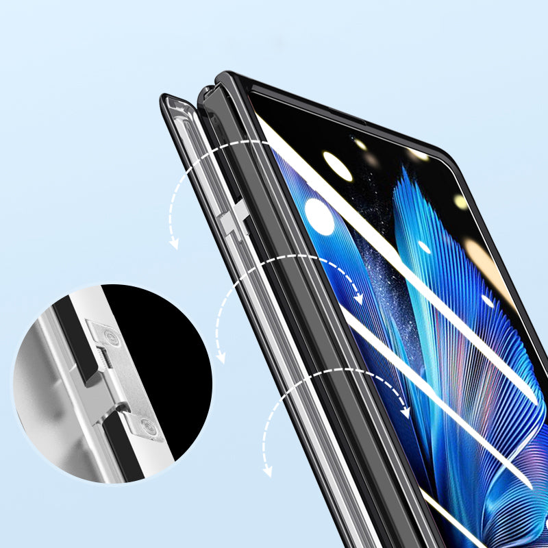 For vivo X Fold3 Clear Case Hinge Protection Magnetic Kickstand Phone Cover with Tempered Glass Film - Black