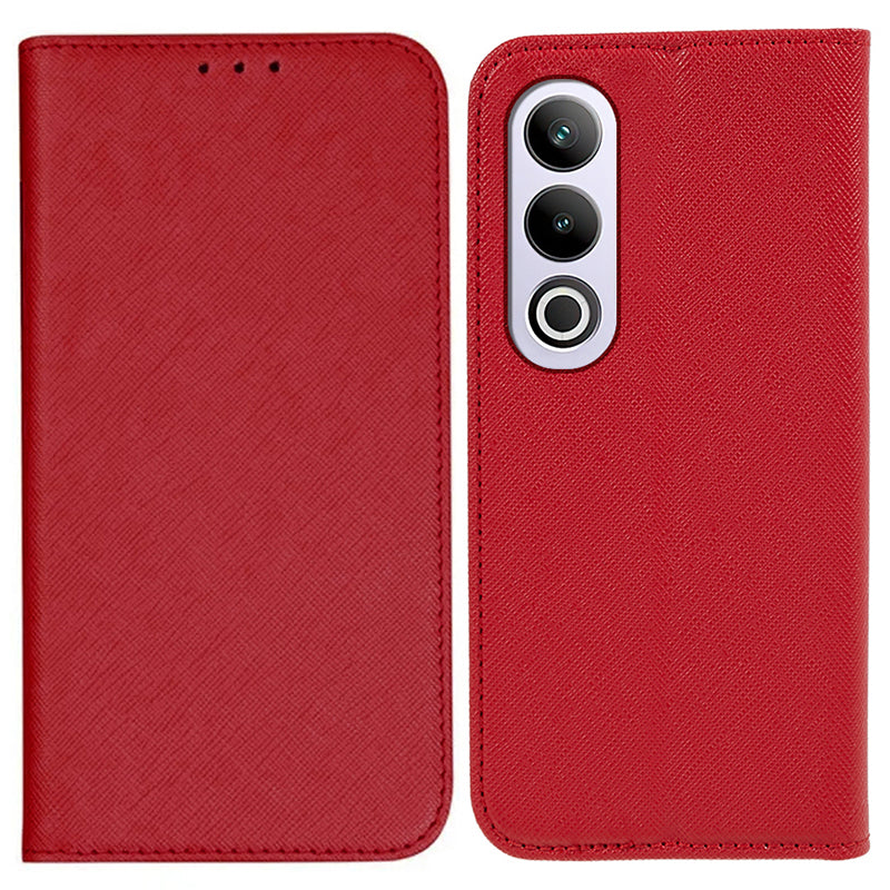 For OnePlus Ace 3V 5G Case Magnetic Closure Cross Texture Leather Phone Cover - Red