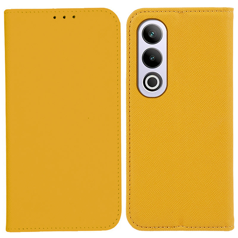 For OnePlus Ace 3V 5G Case Magnetic Closure Cross Texture Leather Phone Cover - Yellow