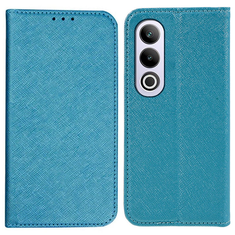 For OnePlus Ace 3V 5G Case Magnetic Closure Cross Texture Leather Phone Cover - Sky Blue