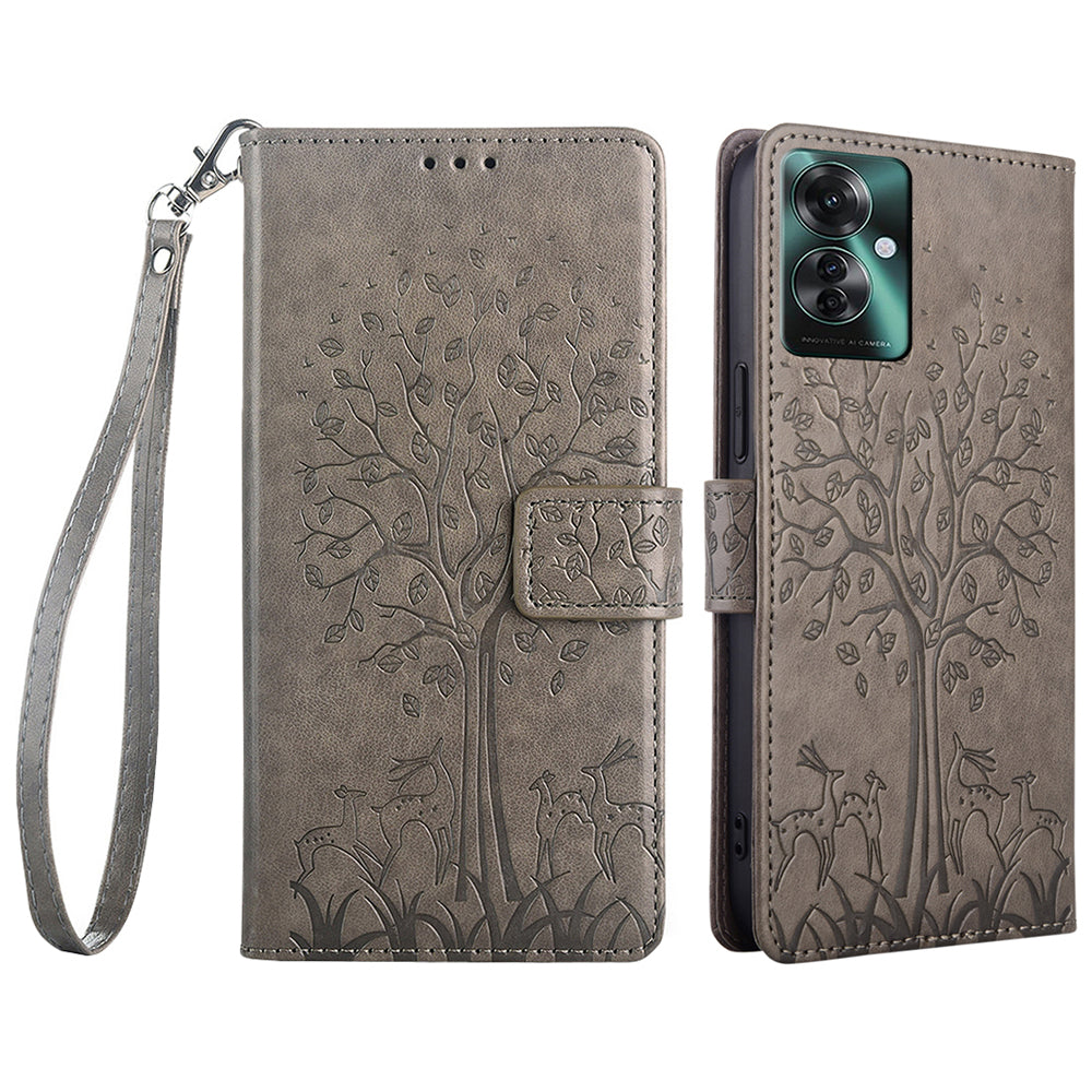 For Oppo Reno11 F 5G / F25 Pro 5G Case Wallet Stand Leather Phone Cover Tree Pattern - Grey