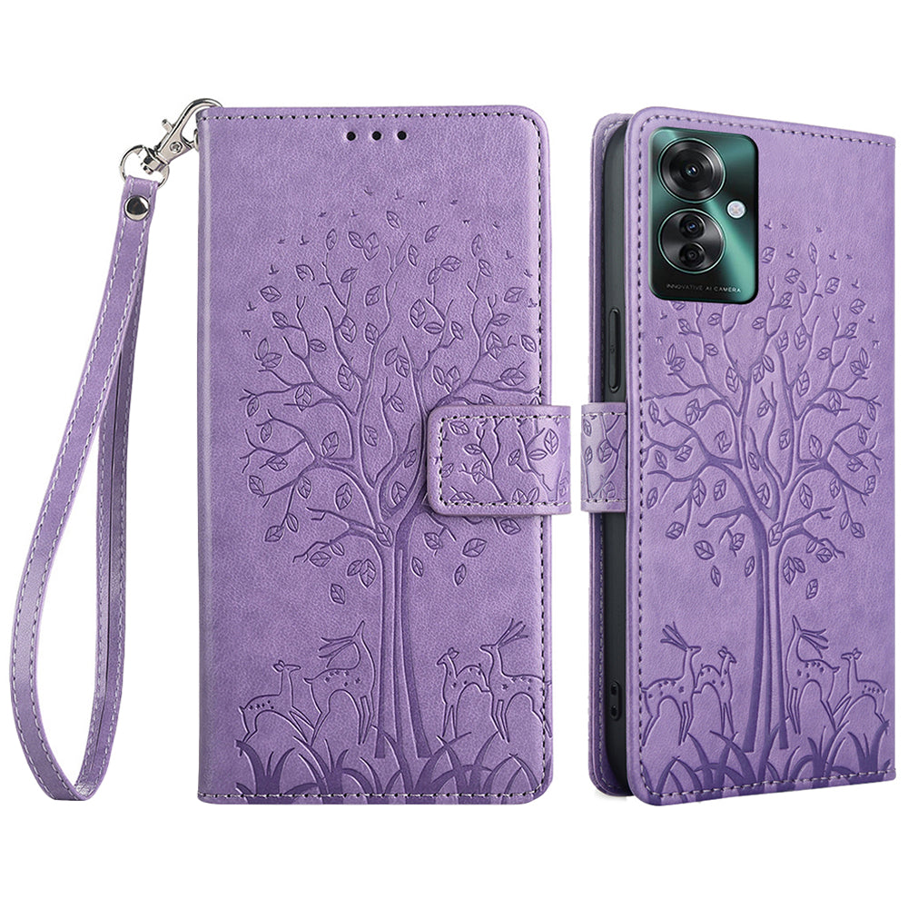 For Oppo Reno11 F 5G / F25 Pro 5G Case Wallet Stand Leather Phone Cover Tree Pattern - Purple