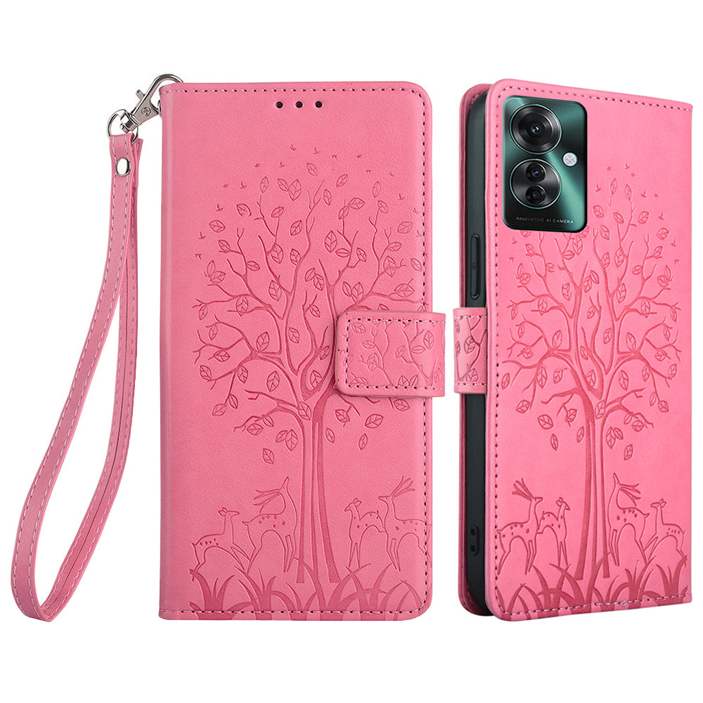 For Oppo Reno11 F 5G / F25 Pro 5G Case Wallet Stand Leather Phone Cover Tree Pattern - Pink