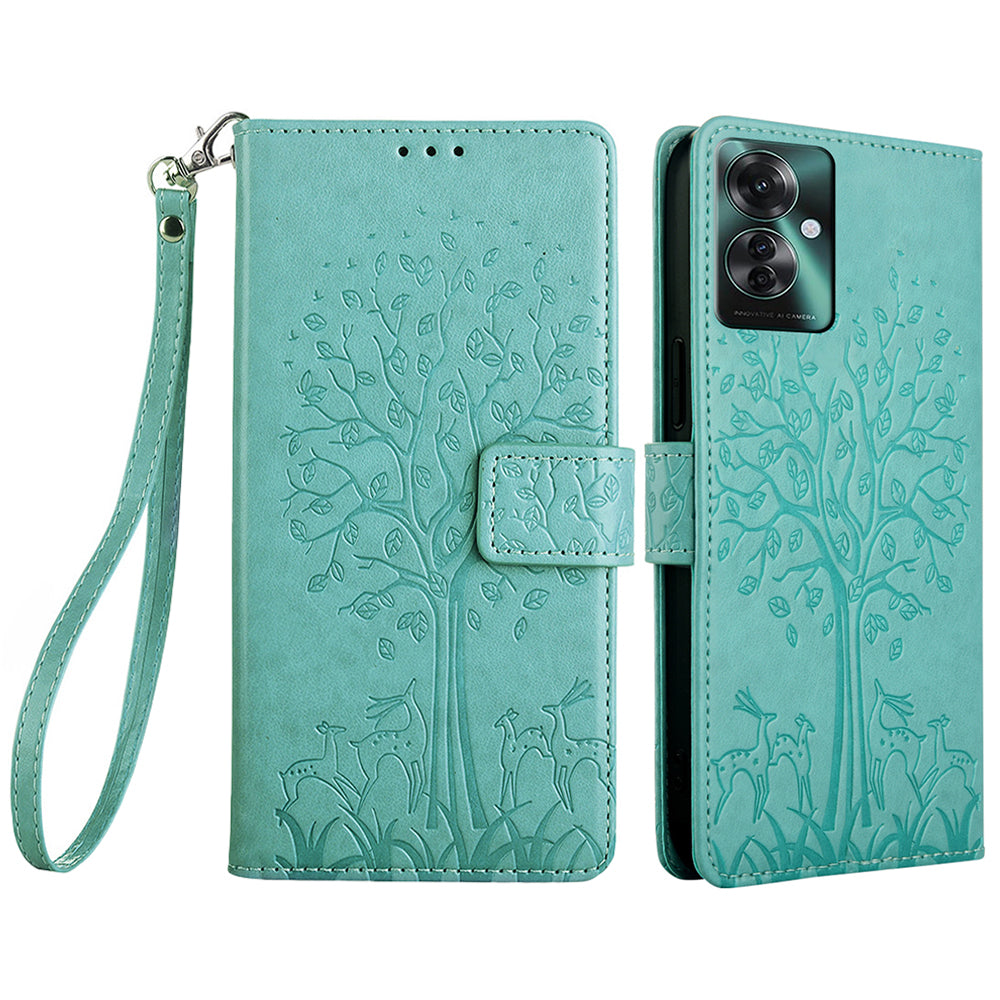 For Oppo Reno11 F 5G / F25 Pro 5G Case Wallet Stand Leather Phone Cover Tree Pattern - Green