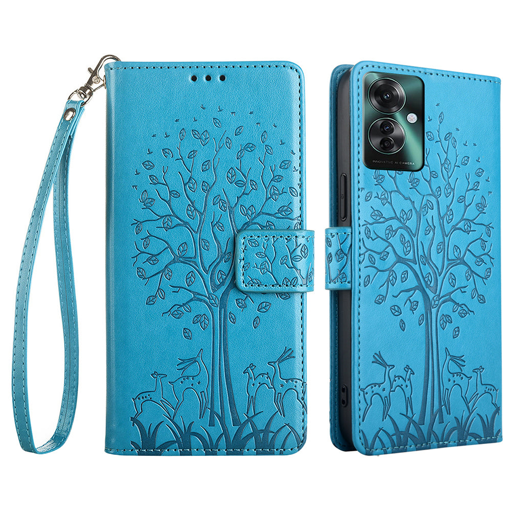 For Oppo Reno11 F 5G / F25 Pro 5G Case Wallet Stand Leather Phone Cover Tree Pattern - Blue