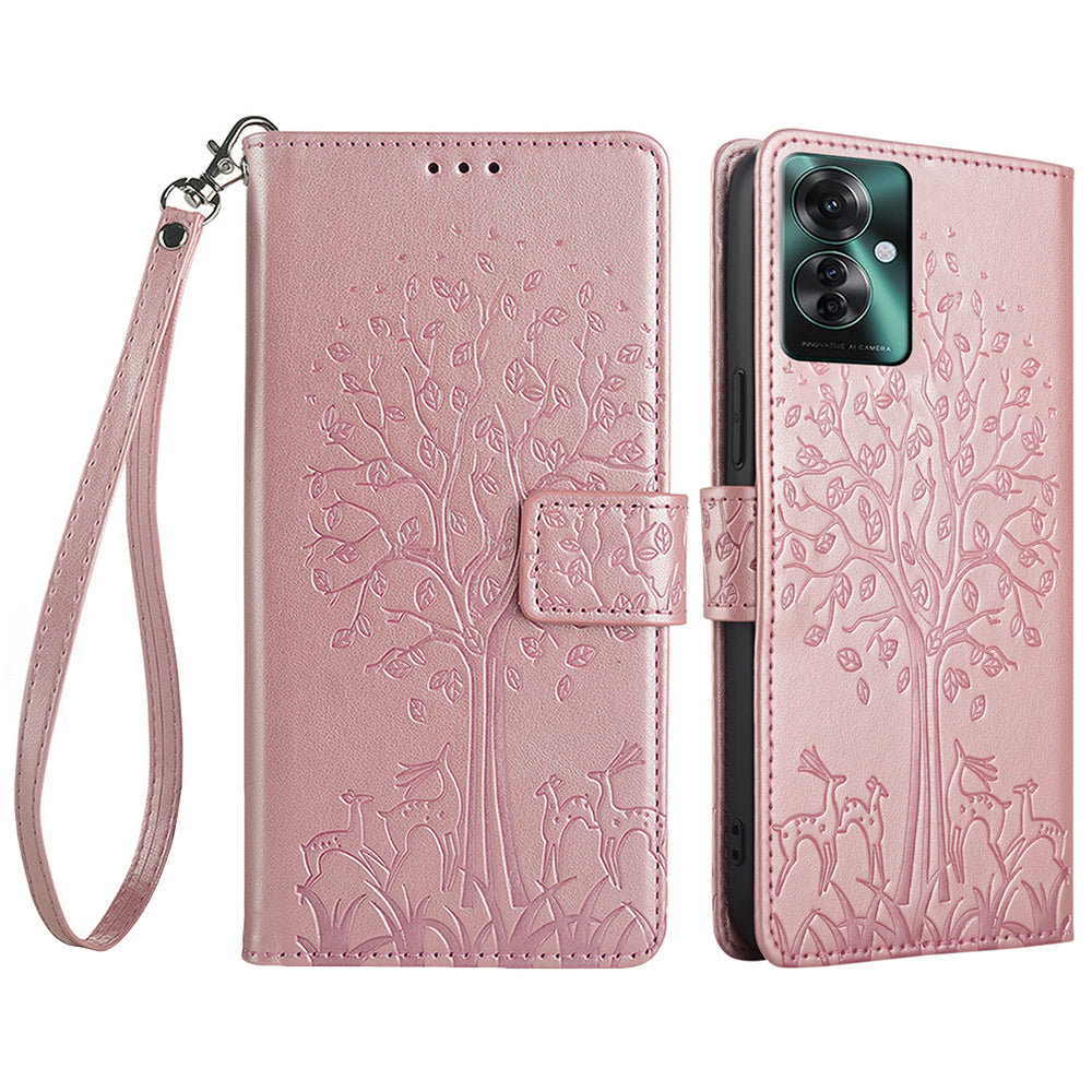 For Oppo Reno11 F 5G / F25 Pro 5G Case Wallet Stand Leather Phone Cover Tree Pattern - Rose Gold