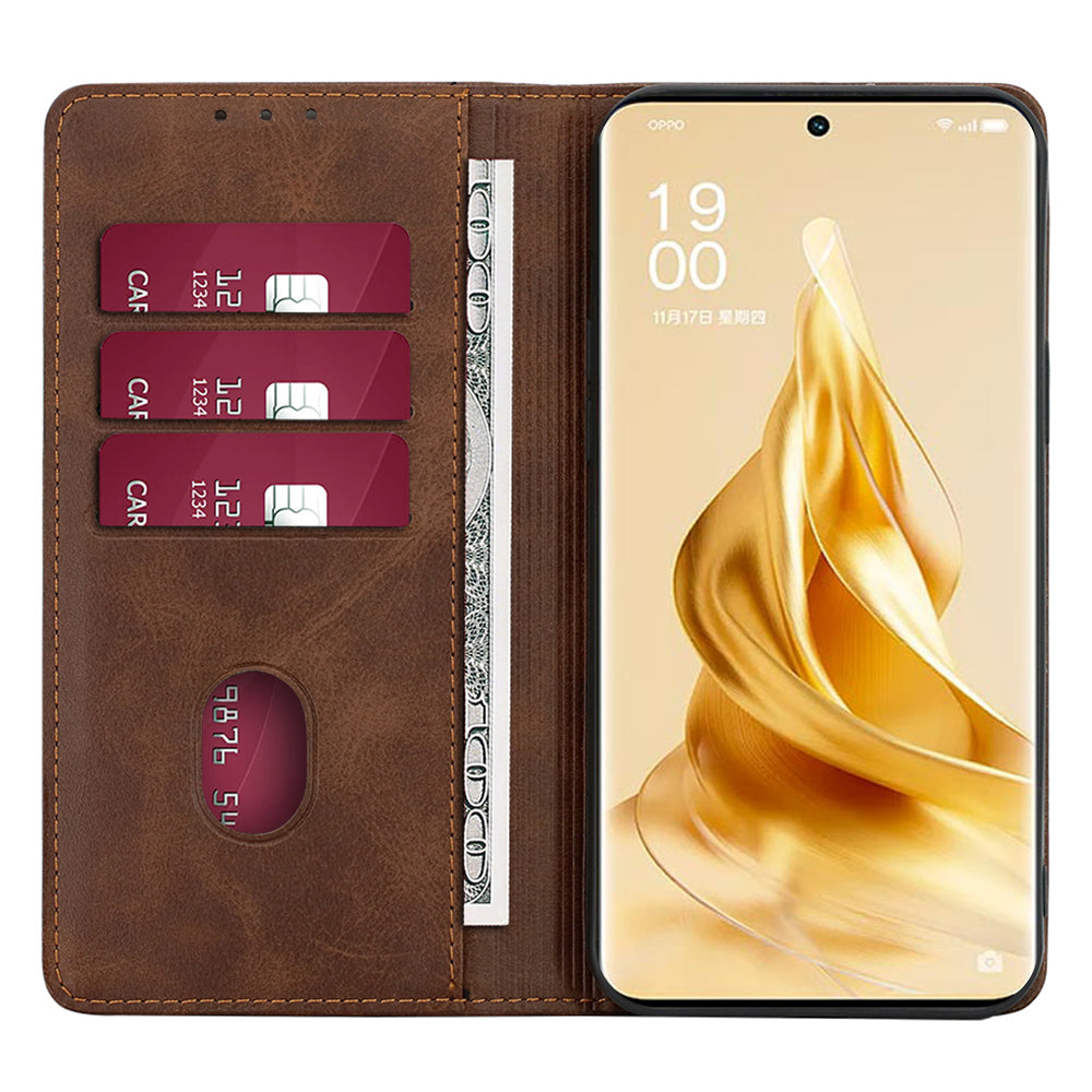 For Oppo Reno11 F 5G / F25 Pro 5G Phone Case Calf Texture Leather Cover Cell Phone Accessory Wholesale - Brown