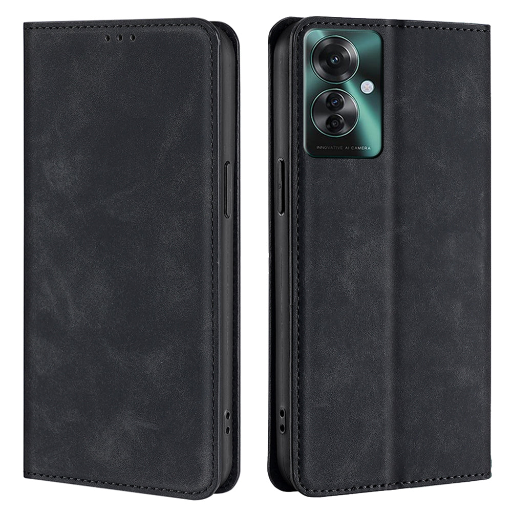 For Oppo Reno11 F 5G / F25 Pro 5G Phone Case Card Slots Leather Cover Skin-Touch Texture - Black