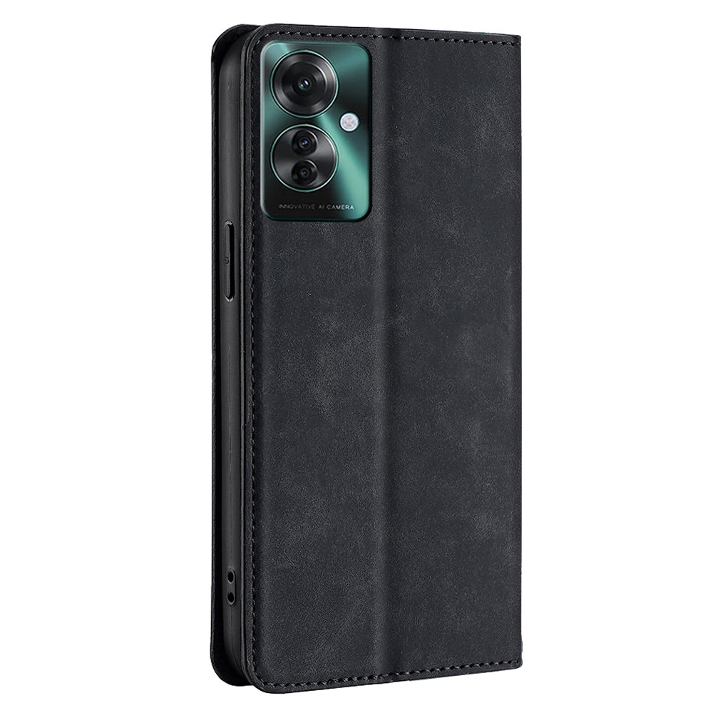 For Oppo Reno11 F 5G / F25 Pro 5G Phone Case Card Slots Leather Cover Skin-Touch Texture - Black