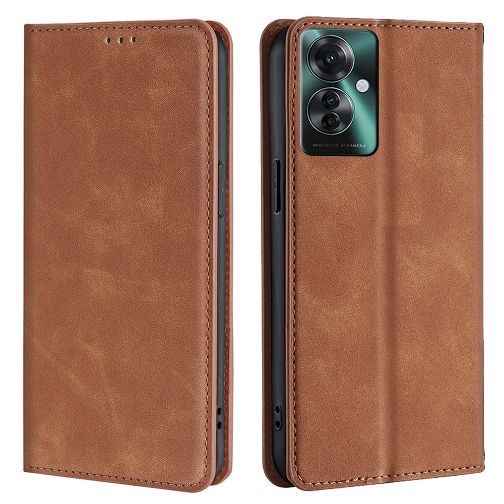 For Oppo Reno11 F 5G / F25 Pro 5G Phone Case Card Slots Leather Cover Skin-Touch Texture - Light Brown