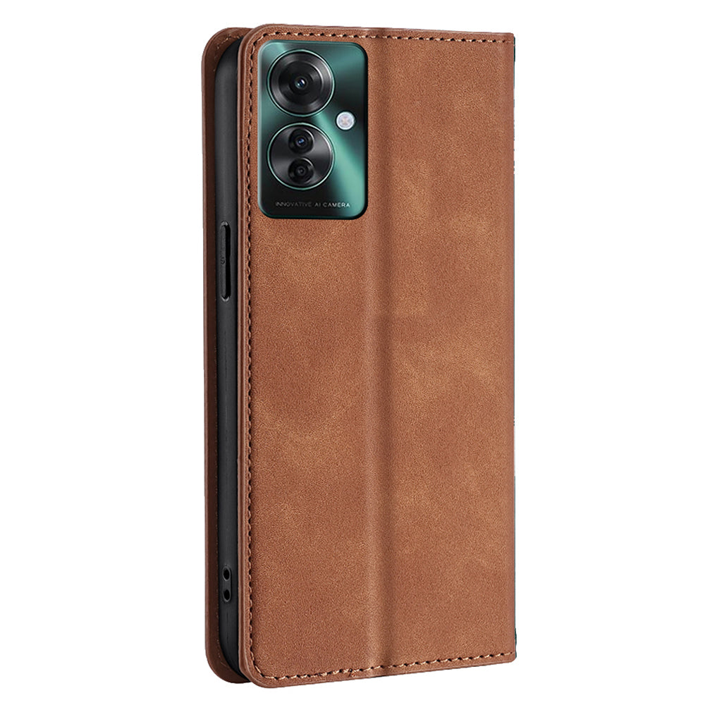 For Oppo Reno11 F 5G / F25 Pro 5G Phone Case Card Slots Leather Cover Skin-Touch Texture - Light Brown