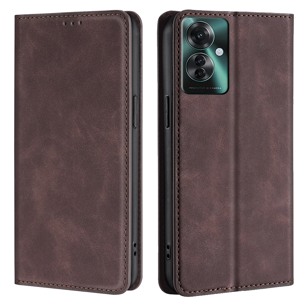 For Oppo Reno11 F 5G / F25 Pro 5G Phone Case Card Slots Leather Cover Skin-Touch Texture - Dark Brown