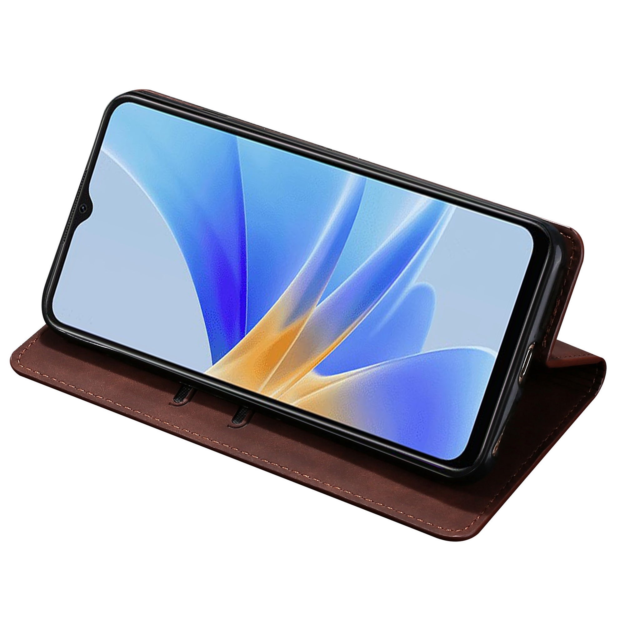 For Oppo Reno11 F 5G / F25 Pro 5G Phone Case Card Slots Leather Cover Skin-Touch Texture - Dark Brown