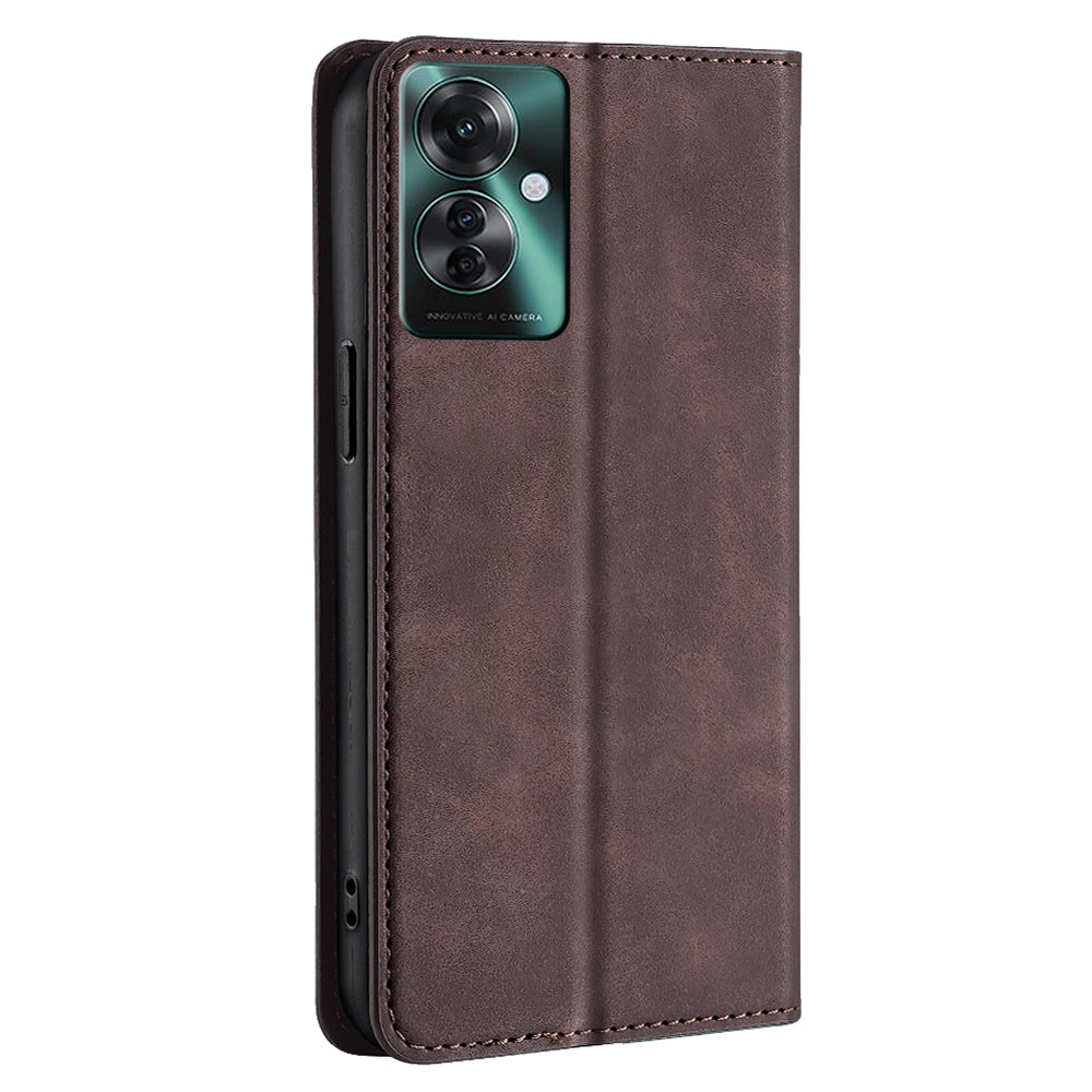 For Oppo Reno11 F 5G / F25 Pro 5G Phone Case Card Slots Leather Cover Skin-Touch Texture - Dark Brown