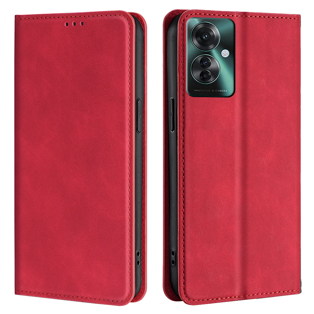 For Oppo Reno11 F 5G / F25 Pro 5G Phone Case Card Slots Leather Cover Skin-Touch Texture - Red