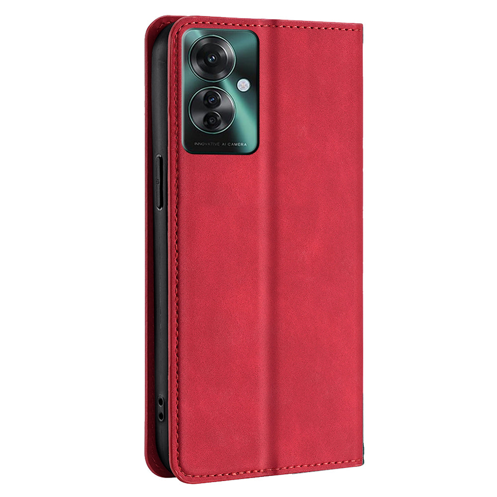 For Oppo Reno11 F 5G / F25 Pro 5G Phone Case Card Slots Leather Cover Skin-Touch Texture - Red