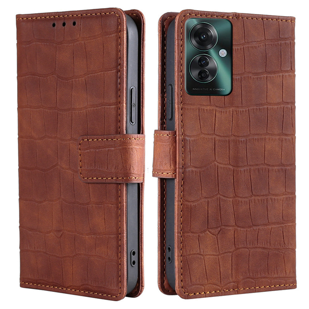 For Oppo Reno11 F 5G / F25 Pro 5G Phone Case Crocodile Texture PU Leather Cover Mobile Accessories Wholesale - Brown