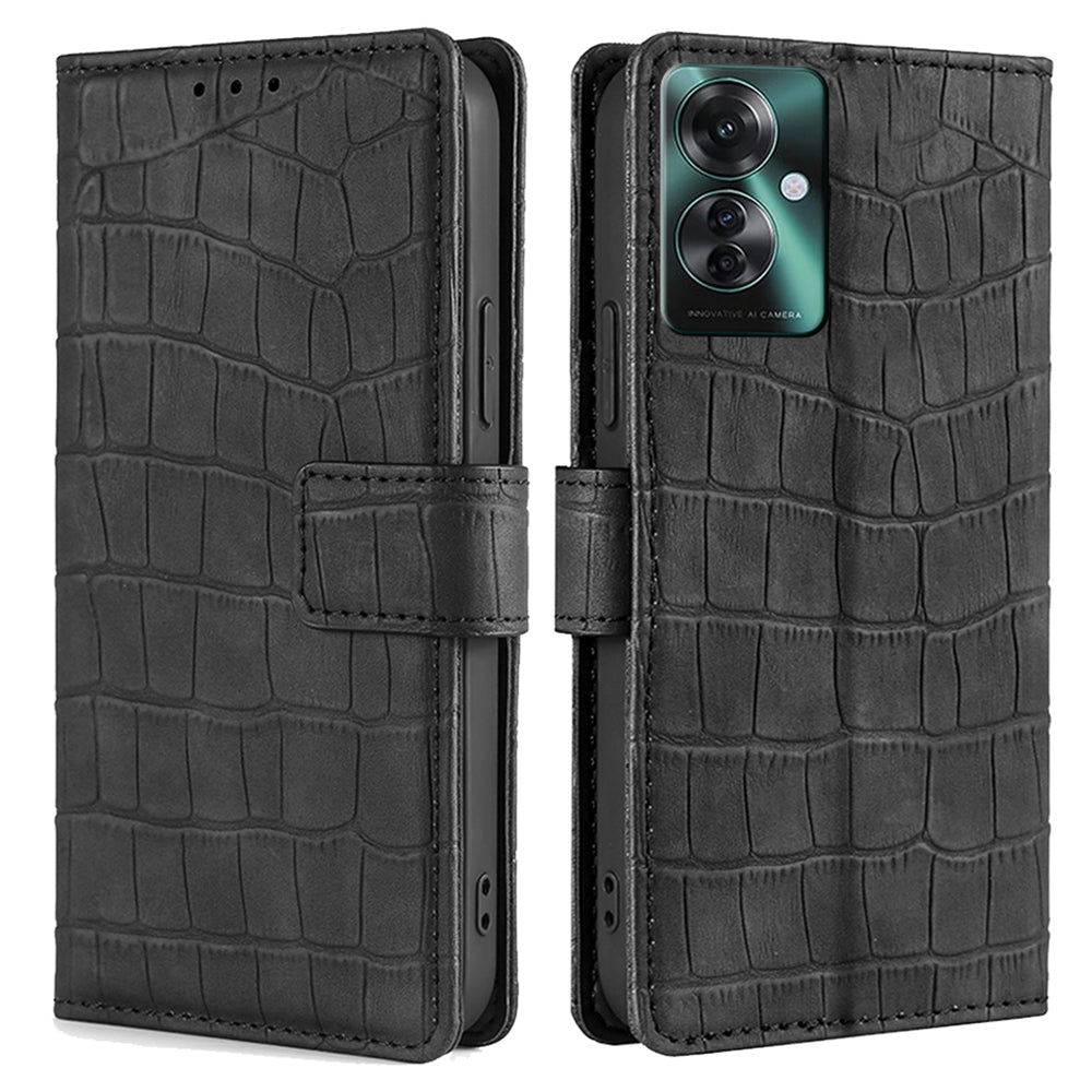 For Oppo Reno11 F 5G / F25 Pro 5G Phone Case Crocodile Texture PU Leather Cover Mobile Accessories Wholesale - Black