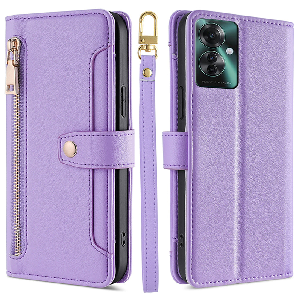 For Oppo Reno11 F 5G / F25 Pro 5G Zipper Wallet Case Leather Phone Cover Mobile Accessories Wholesale - Purple