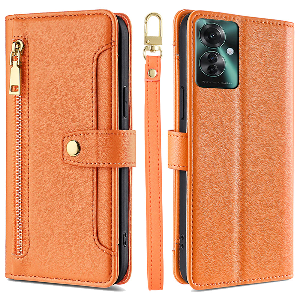 For Oppo Reno11 F 5G / F25 Pro 5G Zipper Wallet Case Leather Phone Cover Mobile Accessories Wholesale - Orange