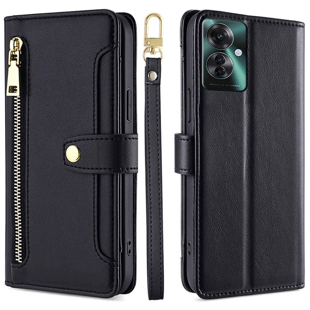 For Oppo Reno11 F 5G / F25 Pro 5G Zipper Wallet Case Leather Phone Cover Mobile Accessories Wholesale - Black