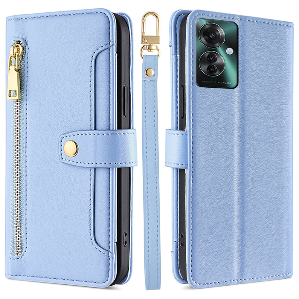 For Oppo Reno11 F 5G / F25 Pro 5G Zipper Wallet Case Leather Phone Cover Mobile Accessories Wholesale - Blue