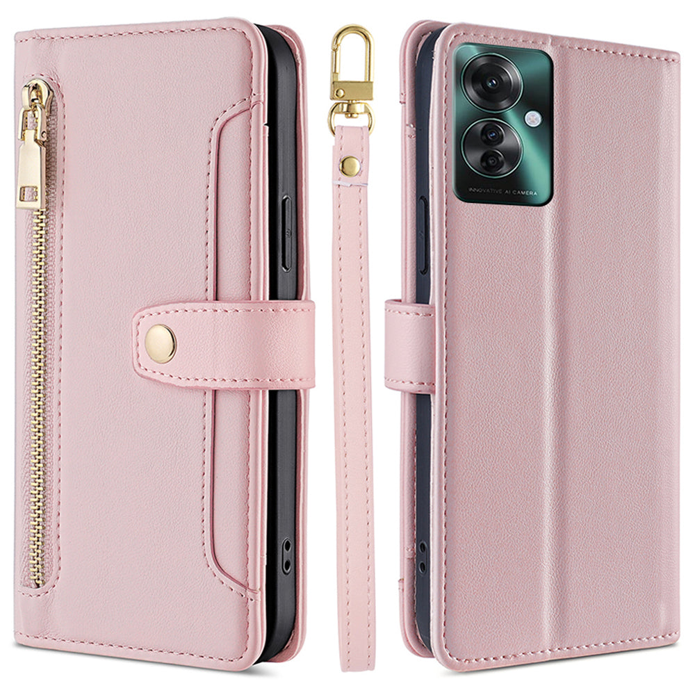 For Oppo Reno11 F 5G / F25 Pro 5G Zipper Wallet Case Leather Phone Cover Mobile Accessories Wholesale - Pink