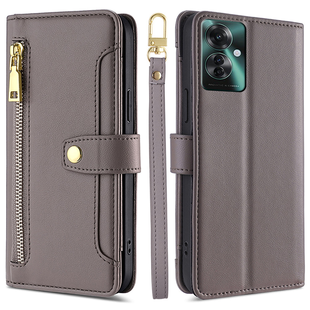 For Oppo Reno11 F 5G / F25 Pro 5G Zipper Wallet Case Leather Phone Cover Mobile Accessories Wholesale - Grey