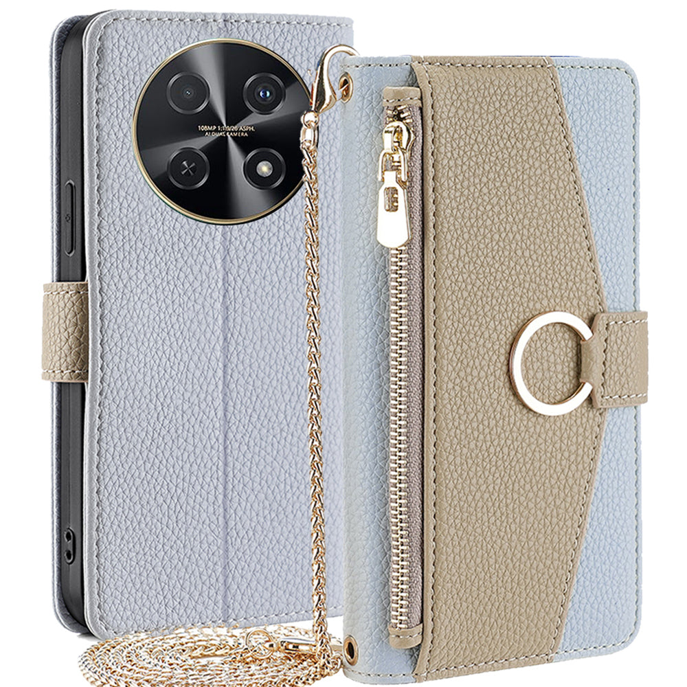 For Huawei nova 12i 4G Crossbody Case Mirror Zipper Wallet Leather Phone Cover - Blue