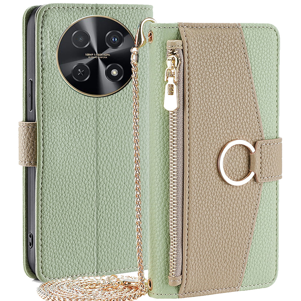 For Huawei nova 12i 4G Crossbody Case Mirror Zipper Wallet Leather Phone Cover - Green