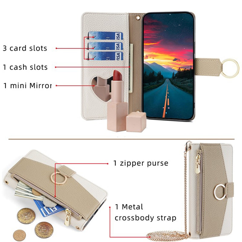 For Huawei nova 12i 4G Crossbody Case Mirror Zipper Wallet Leather Phone Cover - White