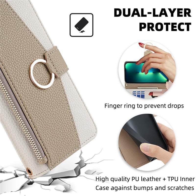 For Huawei nova 12i 4G Crossbody Case Mirror Zipper Wallet Leather Phone Cover - White