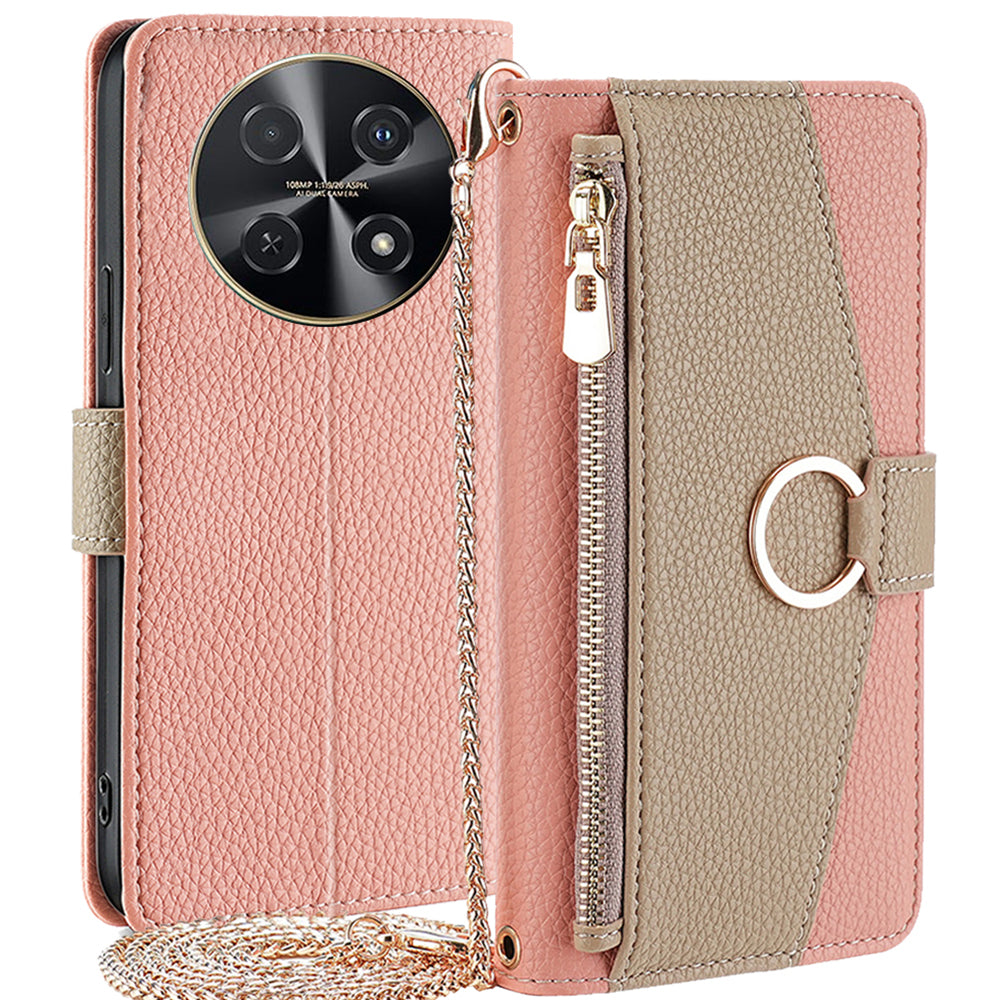 For Huawei nova 12i 4G Crossbody Case Mirror Zipper Wallet Leather Phone Cover - Pink