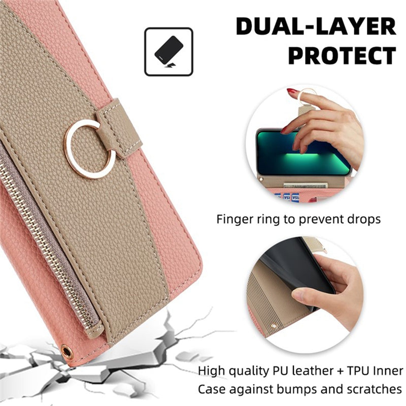 For Huawei nova 12i 4G Crossbody Case Mirror Zipper Wallet Leather Phone Cover - Pink