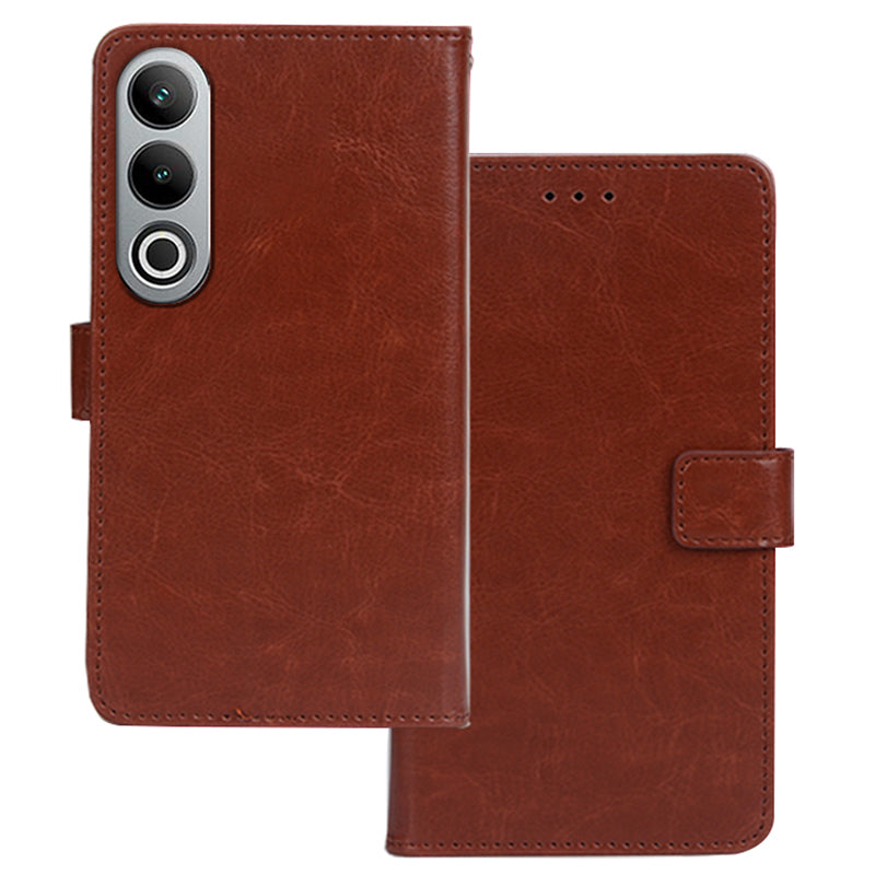 IDEWEI Leather Case for OnePlus Nord CE4 5G , Crazy Horse Texture Cover with Photo Card Slots - Brown