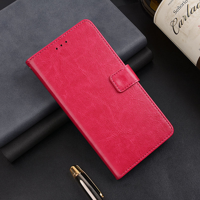 IDEWEI Leather Case for OnePlus Nord CE4 5G , Crazy Horse Texture Cover with Photo Card Slots - Rose