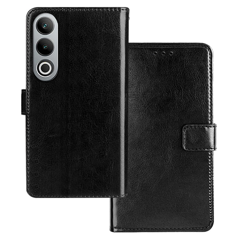 IDEWEI Leather Case for OnePlus Nord CE4 5G , Crazy Horse Texture Cover with Photo Card Slots - Black