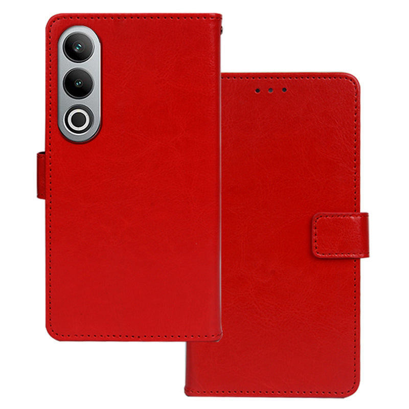 IDEWEI Leather Case for OnePlus Nord CE4 5G , Crazy Horse Texture Cover with Photo Card Slots - Red